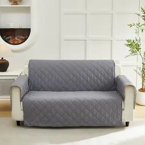 Solid color cotton-padded universal reversible quilted sofa cover, waterproof non-slip chair cover, machine-washable sofa cover with anti-slip elastic straps.