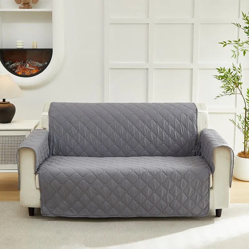 Solid color cotton-padded universal reversible quilted sofa cover, waterproof non-slip chair cover, machine-washable sofa cover with anti-slip elastic straps, Sofa Covers Washable, Sofa Slipcover, Washable Sofa Protector
