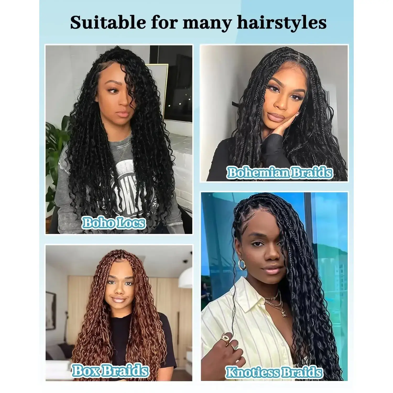 Human Hair Extensions for Boho Braids, 16 Inch Deep Water Wave, 2 Bundles Human Braiding Hair for Boho Braids 16 Inch 2 Bundles 100g  main image 2