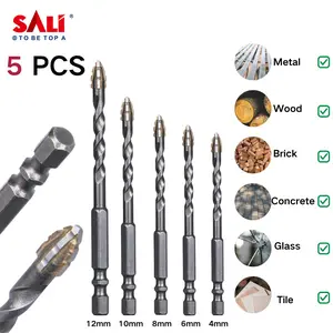 SALI 5PCS Industrial-Grade Tungsten Carbide Drill Bit Set, Anti-Slip 4-Edge Serrated Tips, Hex Shank for Glass/Marble, Tile Drilling & Stainless Steel outdoorfun