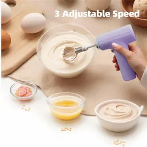 Electric Egg Beater Cordless Hand Mixer, 3 Speed Handheld Electric Whisk, Portable Food Mixer for Cappuccino Matcha Dough Eggs Batter Cream