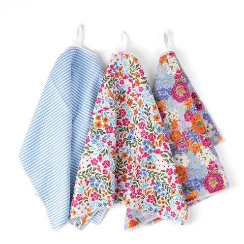 Elyse Breanne Design Microfiber Kitchen Dish Towels (Pack of 3, 12x18in) - Floral Pattern, DBP-Free, DEHP-Free, Super Absorbent, Reusable, Gentle on Hands, Cold Wash Compatible, Easy Hanging for Kitchen Use