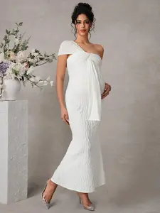 BELLAdresses Maternity Dress With One Shoulder Knot Front, Fitted Jacquard Knit Dress