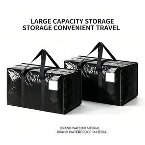 2-Pack Heavy-Duty Large Moving Storage Bags, Reinforced Zipper, Padded Comfort Handles, Durable Foldable Clothes Tote Organiser Bins, Ideal for College Dorm Supplies & Moving Packing, Black