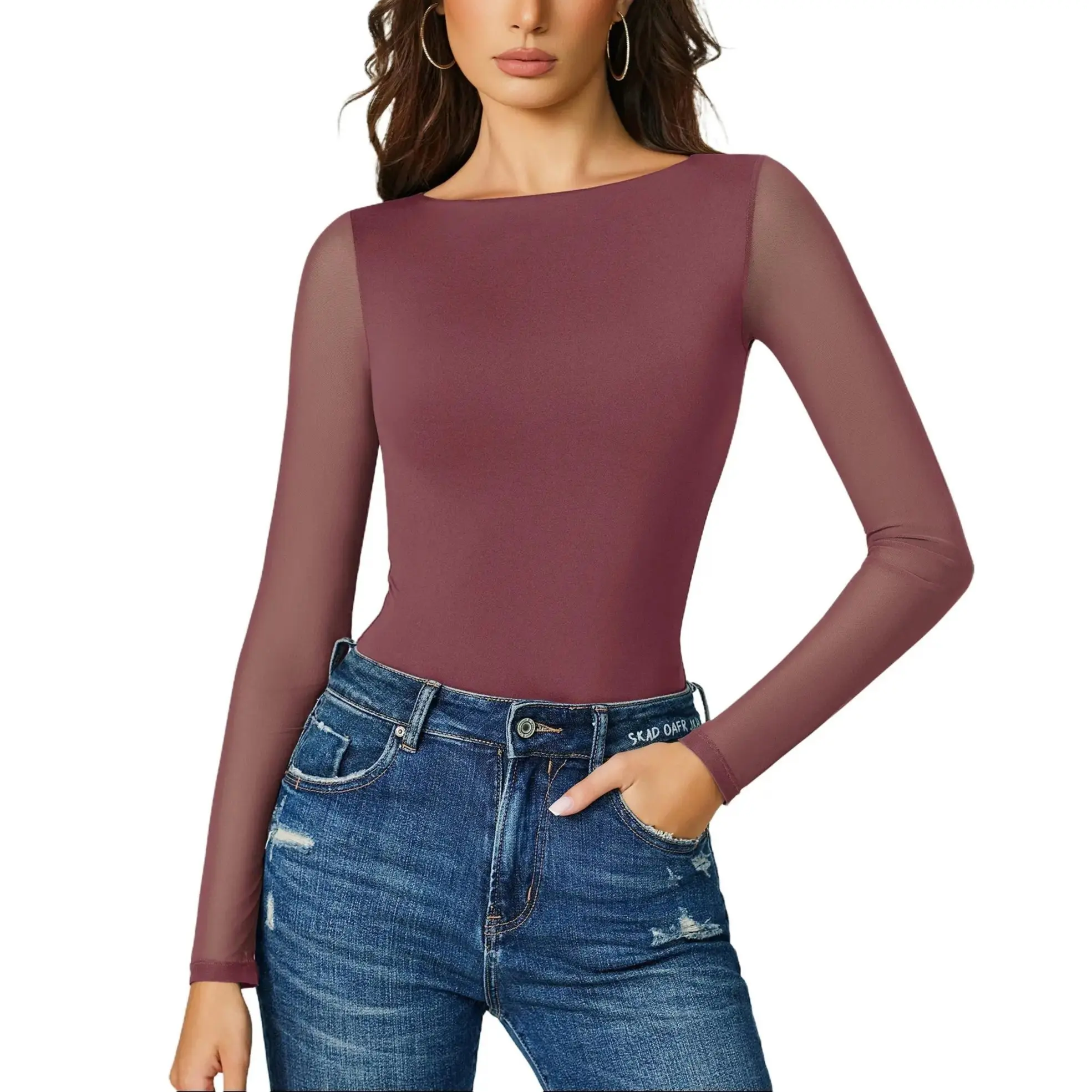 Avidlove Women Long Sleeve Body Suits Mesh Boat Neck Shapewear Bodysuit Crew Neck Leotards Going Out Tops Fall Outfits SpringStatements