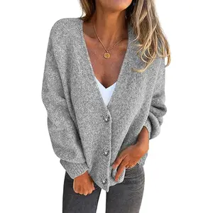 PrettyGarden Cardigan Sweaters for Women Trendy Fall Long Sleeve Button Down Oversized Chunky Knit Sweater Outerwear V-Neck Womenswear