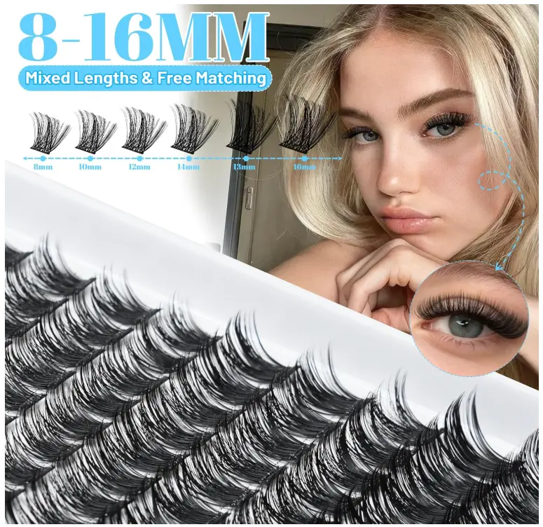 Adorance Self Adhesive Lash Clusters Kit,Natural Soft Individual Eyelashes with Mixed Length 8mm-16mm,No Glue Need DIY Lashes At Home 72 Hours Strong Hold Cluster Lashes