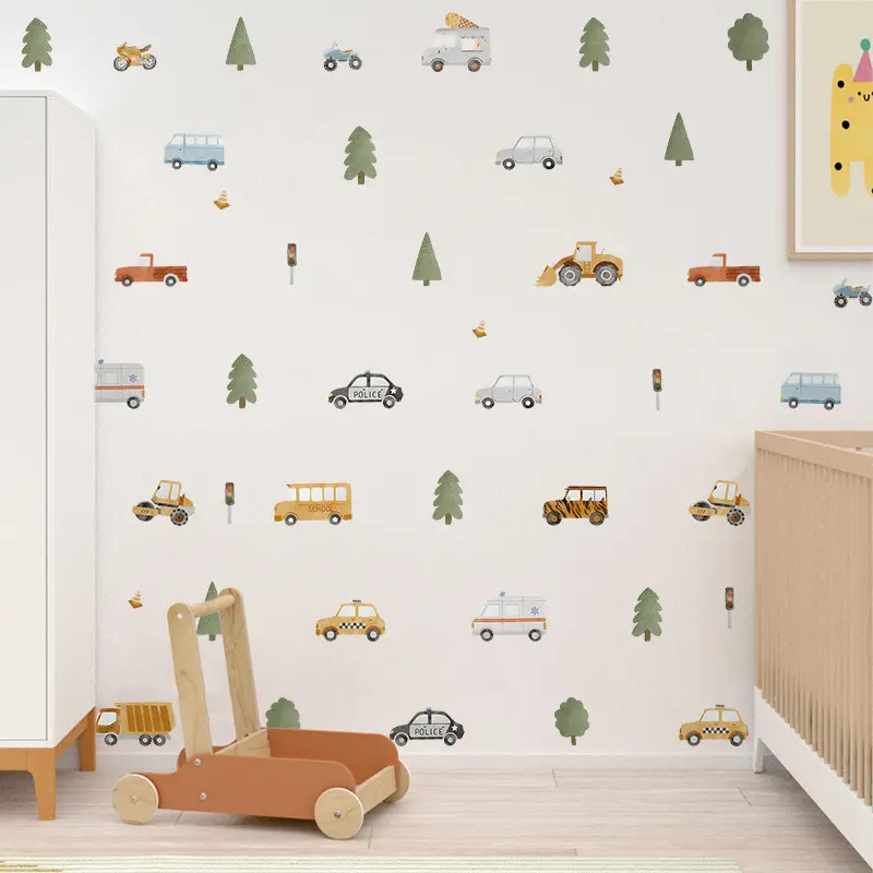 66Pcs/4sheets BOHO Transportation Vehicles Wall Decals Stickers, Vinyl Wall Stickers for Boys Bedroom Art, Daycare, Nursery, Playroom, Classroom, Refrigerator & Window Stickers, DIY Home Decoration Wall Sticker, Decorative Stickers (Waterproof)