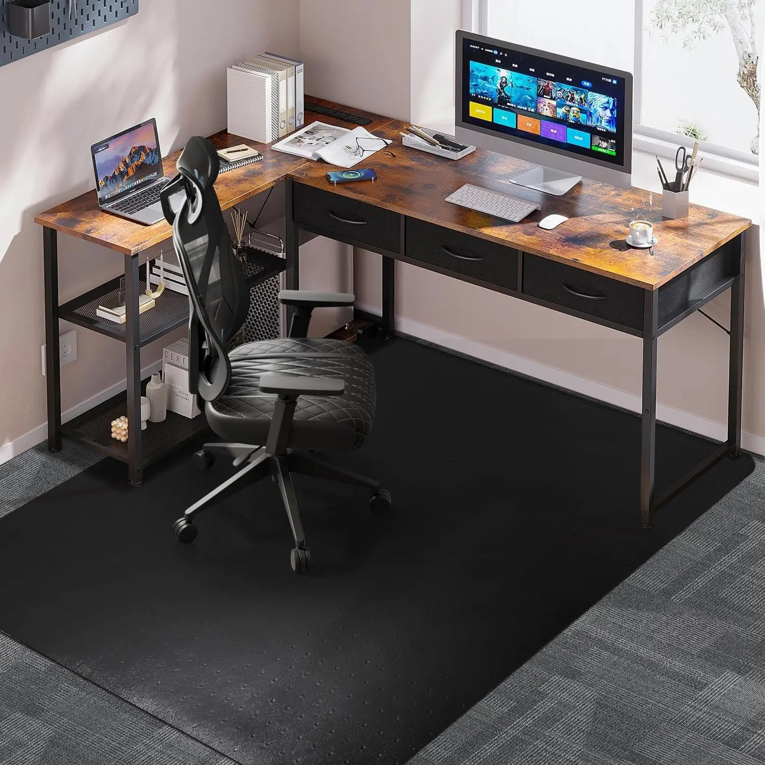 Large Office Chair Mat for Carpet, 46"x 60" Anti-Slip  Desk Chair Mat for Rolling Chairs, Heavy Duty Vinyl Computer Floor Protector, Easy Glide Floor Mat for Work,  Office, Gaming