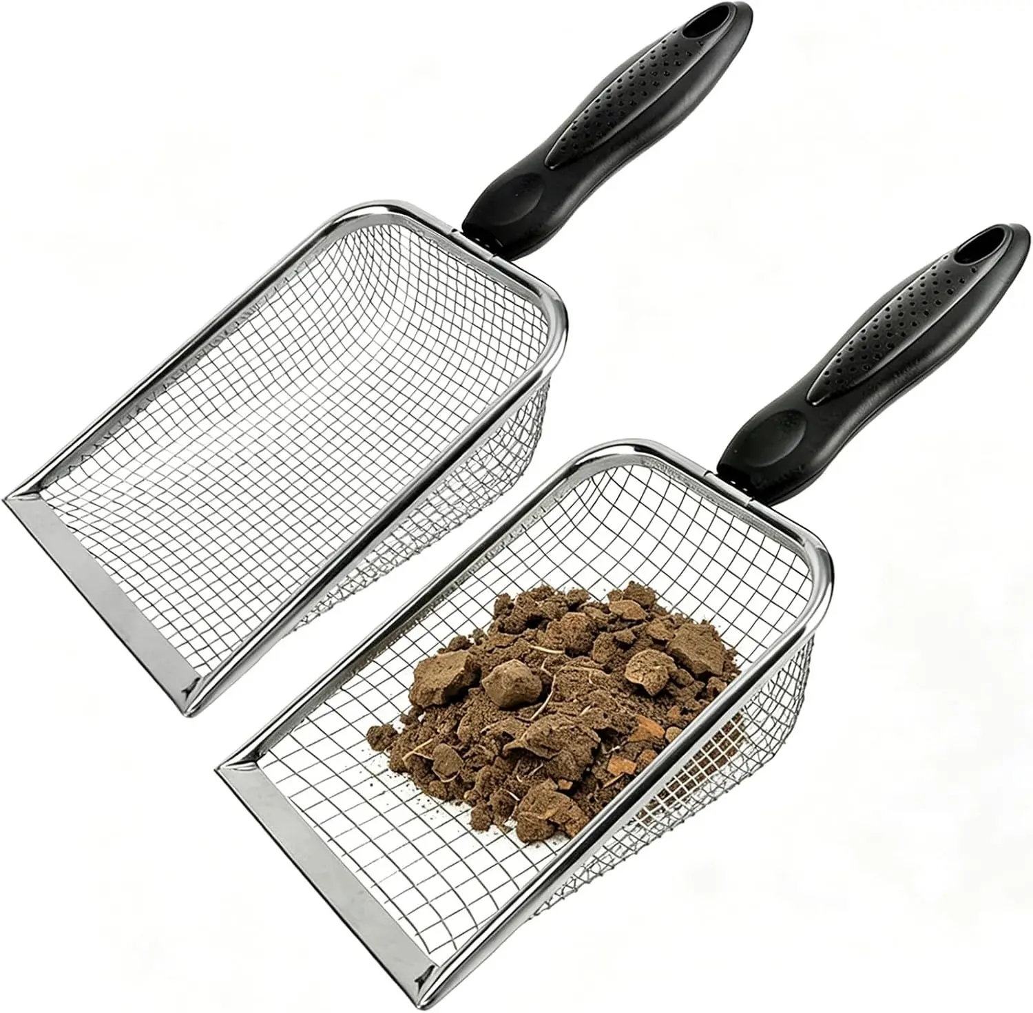 2 Pcs Gardening Soil Sifter, Handheld Shovel, Garden Sieve with Handle | 3.8mm and 5mm Mesh, Portable, For Sand Soil Dirt Compost, 2 Set