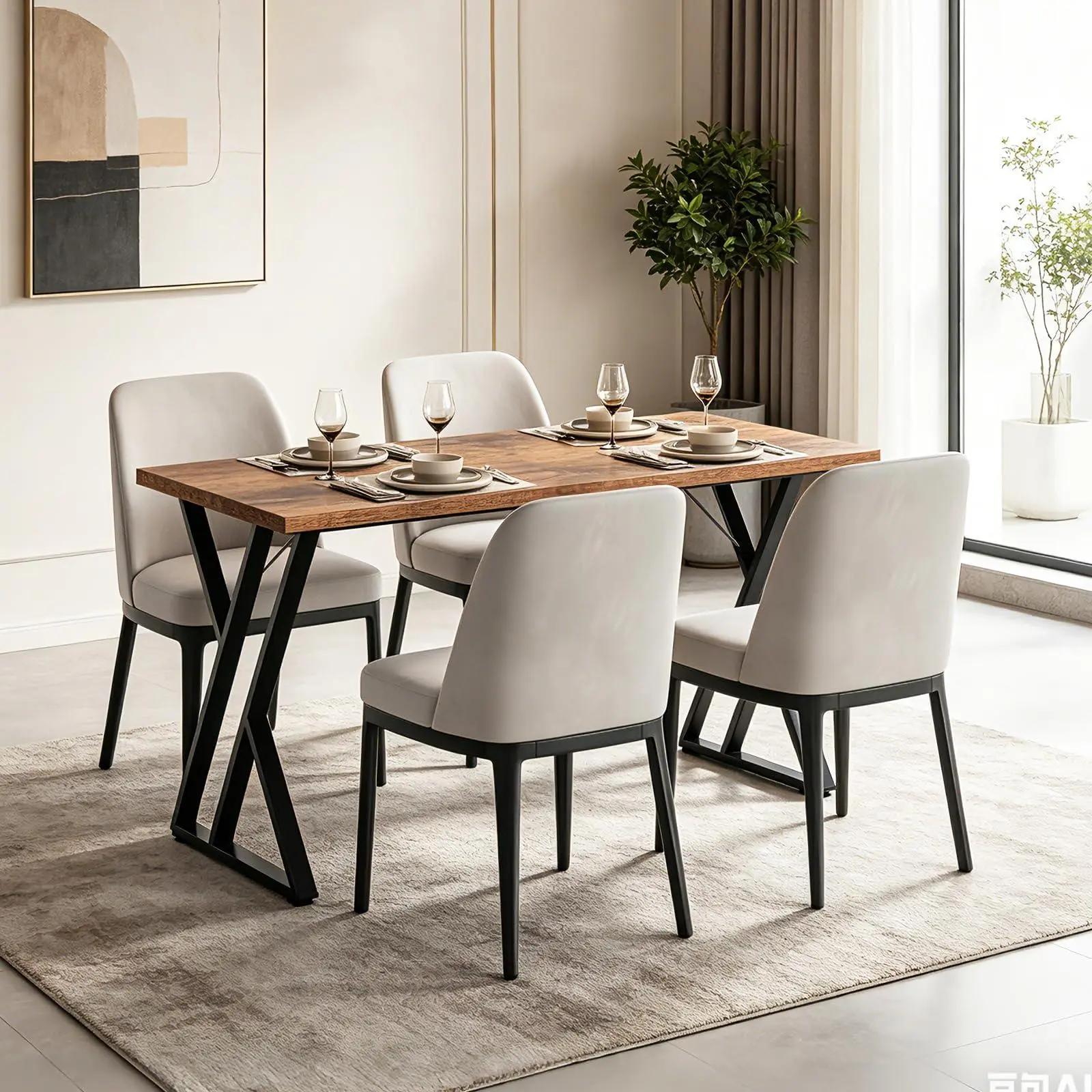 Gaomon 55-Inch Rectangular Heavy-Duty Furniture Table - Waterproof Wooden Top, Steel Frame, Ergonomic Height, Fits 4, for Dining Room Home Office (Black Table Option Available)