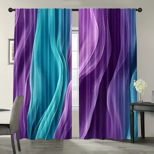 Blue Gradient Print Curtains, Home Decoration Curtain, Fashionable Rod Pocket Window Drapes for Bedroom and Living Room, Easy Installation for Coffee Shop and Office