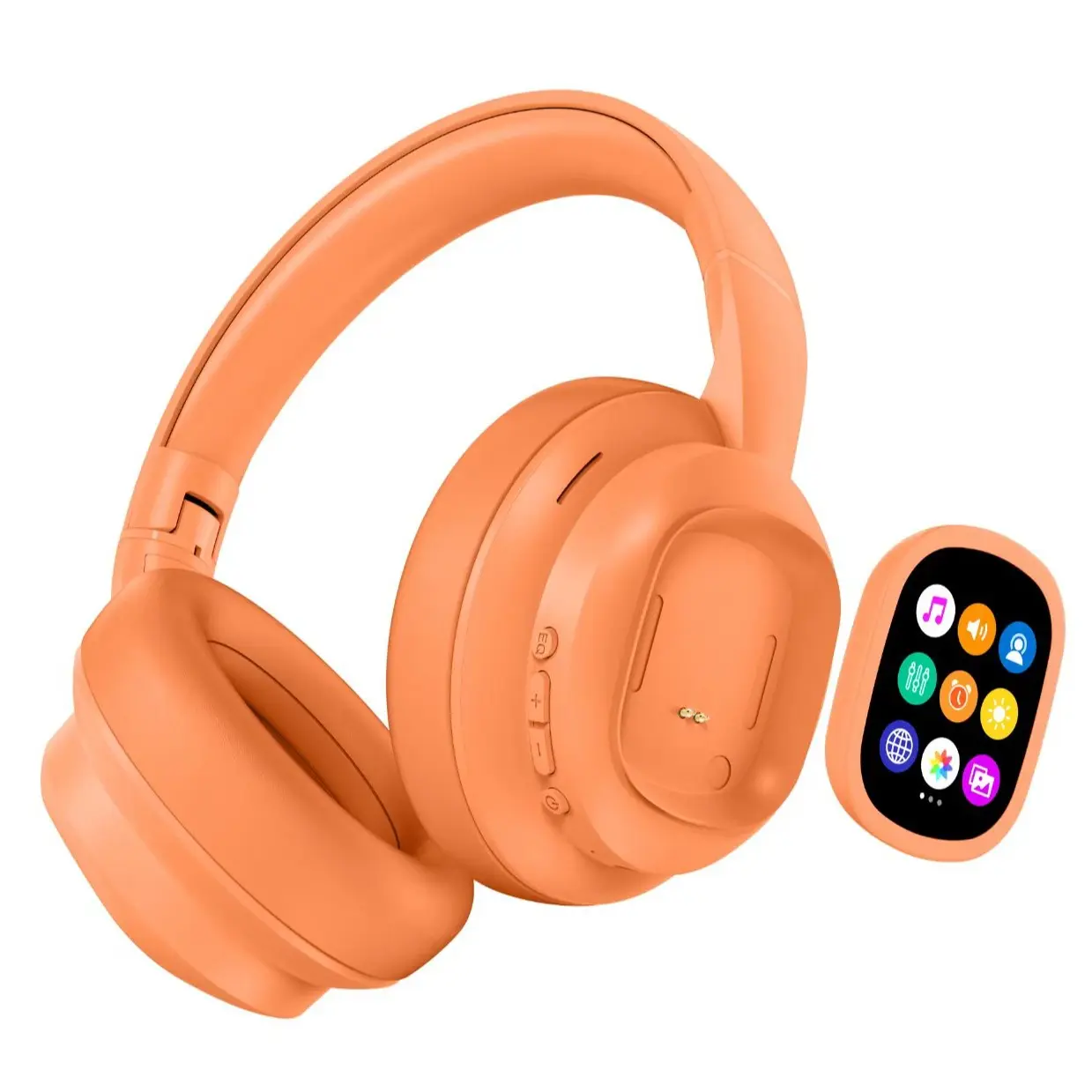 Orange headphones with screen
