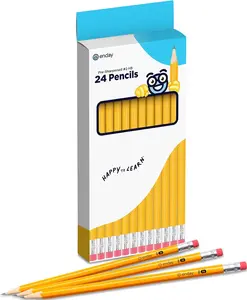 Enday Presharpened #2 Pencils 24 Count, Wood-Cased Yellow Sharpened Pencils with Latex-Free Eraser, for School, Office and Classroom Supplies