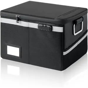 Fireproof Waterproof Document Box with Lock Collapsible Portable File Organizer Hard Shell Storage for Hanging Letter Legal Folders Home Office Safe Black 15.7x11.2x10.2in