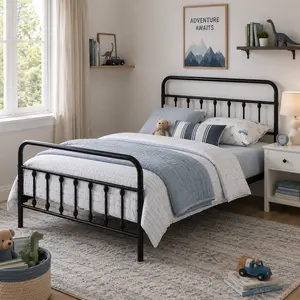Costoffs Classic Twin XL Metal Bed Frame with High Headboard, High Footboard, Sturdy Structure and Built-in Storage, Twin Beds