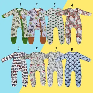 Cute & Comfy Boys Romper Farm Tractors/Fishing Print Long Sleeve Footie Romper With Full Zipper ,Perfect for Baby Time Or Sleeping, Farm Prints, Footed Romper