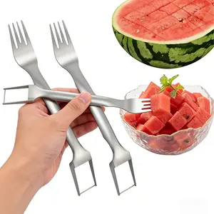 Stainless Steel 2-in-1 Watermelon Slicer & Fork - Easy Cutting Tool for Kitchen and Restaurant Use - 2PCS/Set Fruit Utensils