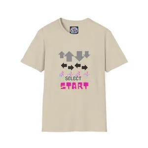 Men's Classic Ribbed Cotton Casual T-Shirt - Retro Game Controller Design, Breathable Pixel Start Select Game Over Print