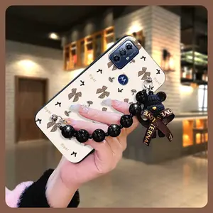 cute Dirt-resistant Phone Case For MOTO G Play 2023 Cartoon Waterproof Skin-friendly feel silicone Anti-knock Simplicity Black pearl pendant Bear bracelet soft case phone case