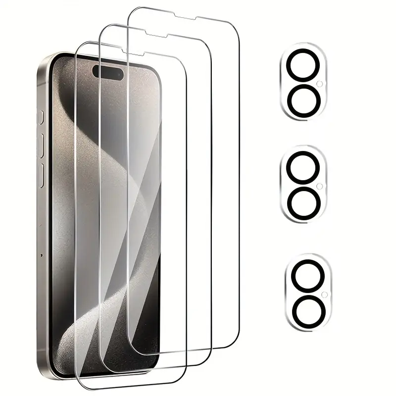3pcs Tempered Glass Screen Protector+3pcs Camera Lens Protector - HD, Full Coverage, Anti-Scratch, Anti-Fingerprint Shield, For IPhone 16/16 Pro/16 Pro Max, 13/13 Pro/13 Pro Max, 14/14 Pro/14 Pro Max, 15/15 Pro/15 Pro Max /12 Series