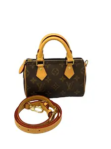 Pre-owned Canvas Shoulder Bags Louis Vuitton Nano Speedy – Monogram with Natural Vachetta Leather