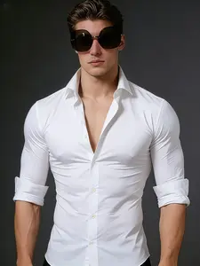 Men's solid color Fitted long-sleeved shirts, suitable for business casual and formal wear (easy to care for), ideal for daily communication, office work, and outdoor activities.