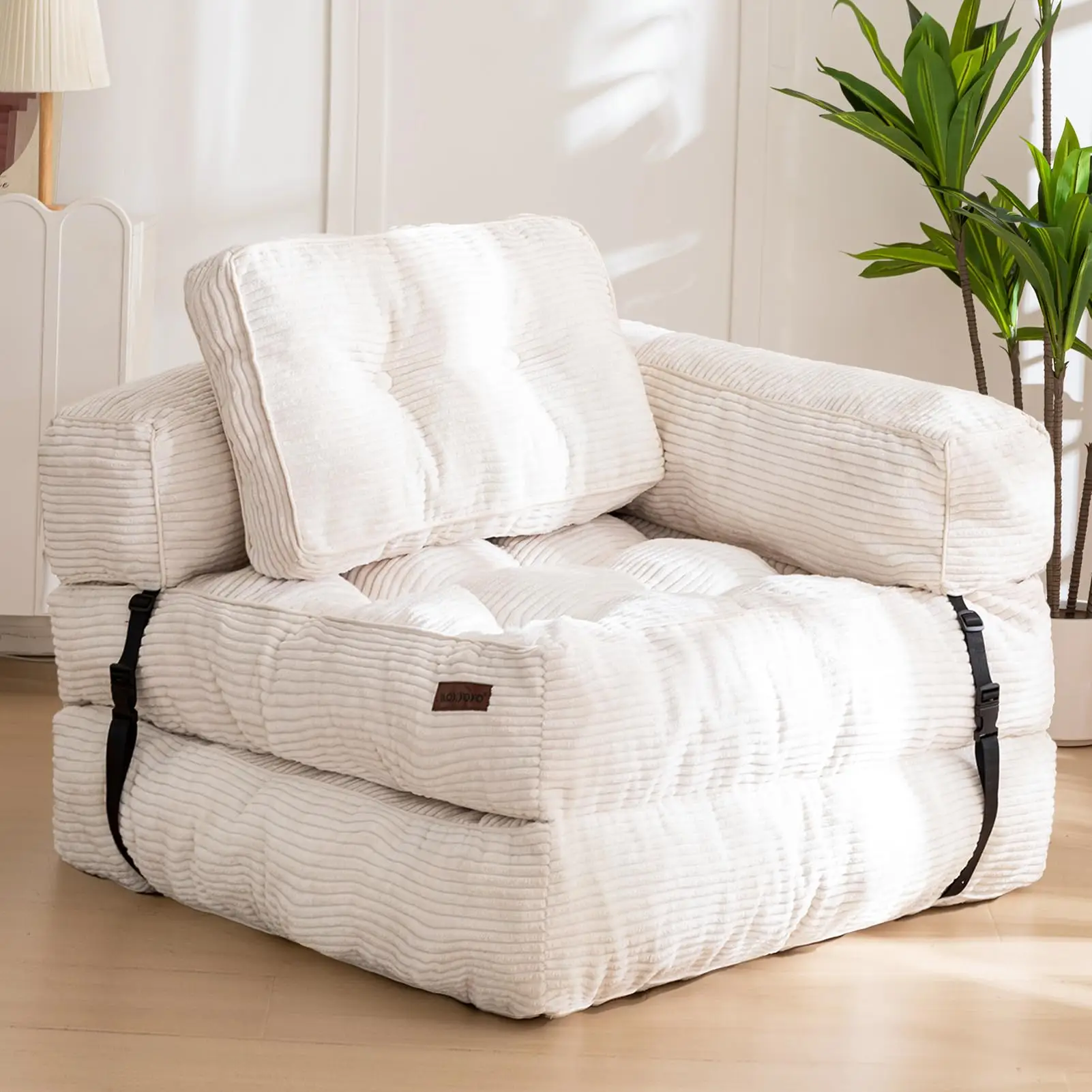 MAXYOYO Folding Sofa Bed, L-Shaped Convertible Daybed with Armrest Foldable Sleeper Sofa with Pillow, Modern Style Comfy Floor Couch Lounge for Living