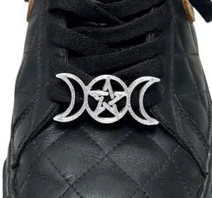 Witchy Crescent Moon Pentagram Shoelace Charms SET (two) – Wiccan Magick Lace Lock for Sneakers, Occult Gothic Shoe Accessory for Alt Style