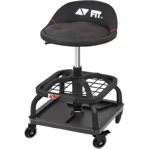 Rolling Shop Stool with Wheels, Garage Work Mechanic Stool with Backrest, Roller Mechanic Chair, Adjustable Height, 360 Swivel, Tool Tray Storage, 330 LBS Capacity, Heavy Duty, Black