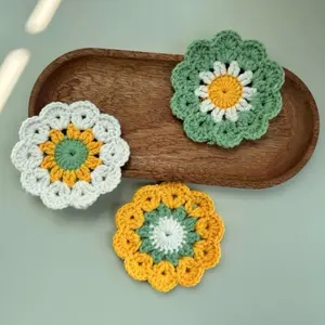 Set of 3 Handmade Crochet Coasters, Handcrafted, Table Top, Cute Floral Design, Heat Resistant Placemats, Tableware, Perfect Gift for Mother, Lover, Kids, Christmas & Birthday