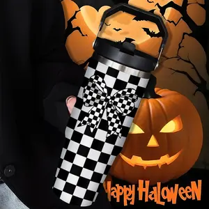 and Checkered 30oz Insulated Cup with Straw, Perfect Stainless Steel Travel Mug for Cold Drinks, Ideal Halloween Gift for Men and Women, Tumbler Reusable Cup