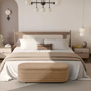 54" Wide Mid-Century Modern Upholstered Sherpa Oval Storage Ottoman Bench