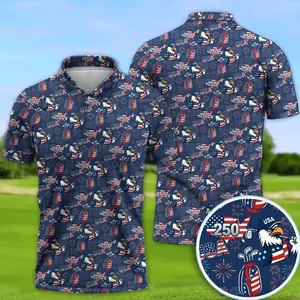 Men's Classic Casual Menswear Top - Polyester Fabric Short-Sleeve Polo Shirt, Sublimation-Print Patriotic Bald Eagle Flag, Oversized/Fitted Sleeves, America 250th Anniversary, 4th of July Gift, Soft