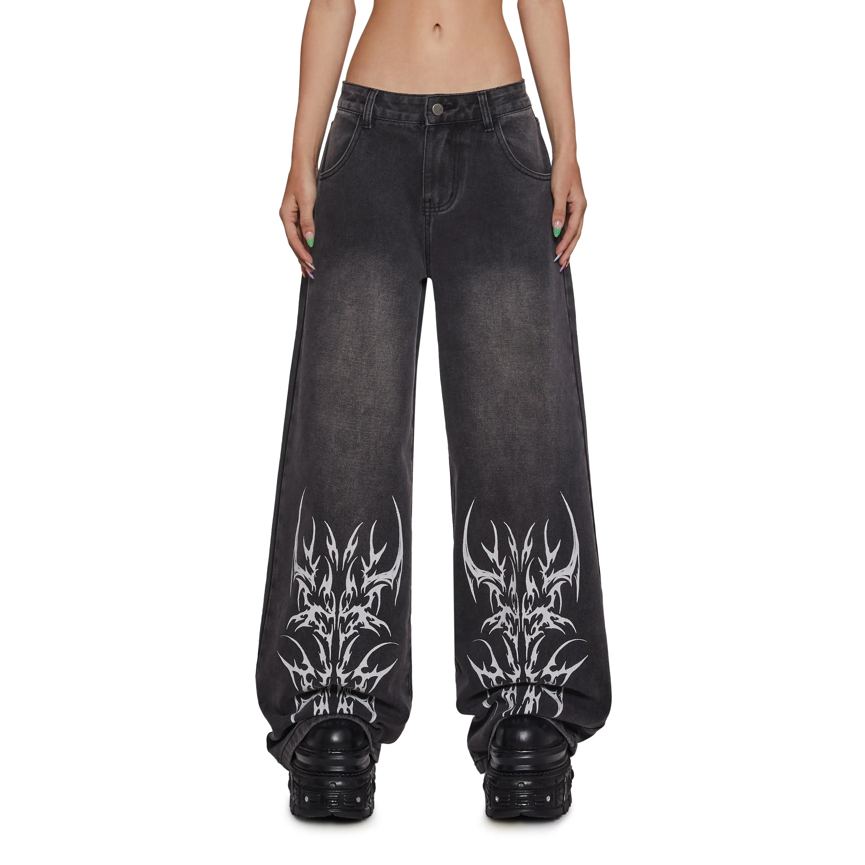 Sinful Attitude Wide Leg Jeans - Abstract