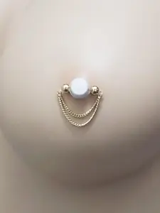 Pair of 14k Gold Plated Double Chain Fake Barbells - Non Piercing Nipple Jewelry - b-061