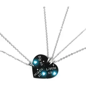 Stainless Steel BFF Friendship Puzzle Pendant Necklace Set, 3-, with Luminous Function