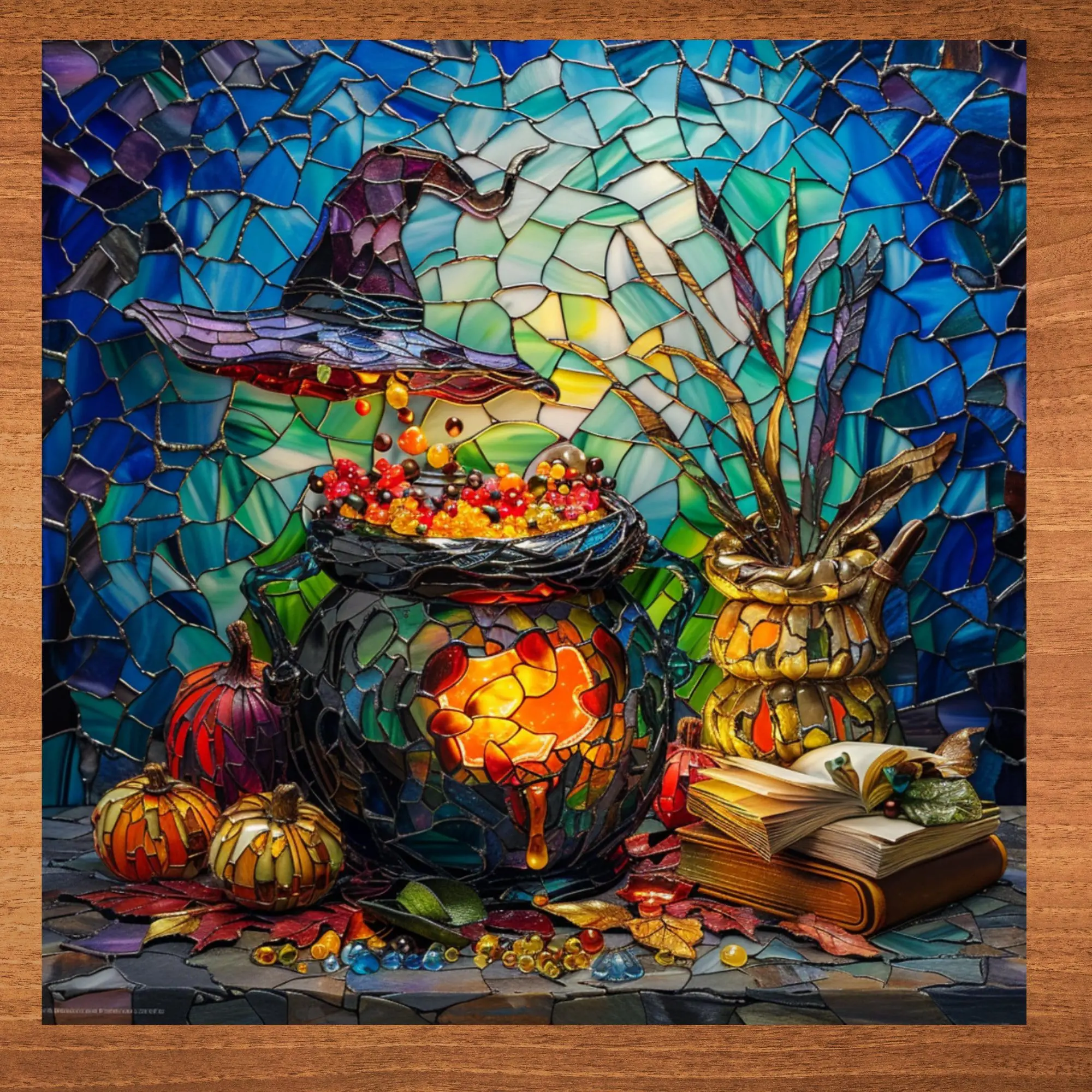 Witches Brew Stained Glass Look Art on Glossy Ceramic Tile Decorative Gift Artful Mosaic Wall Decor