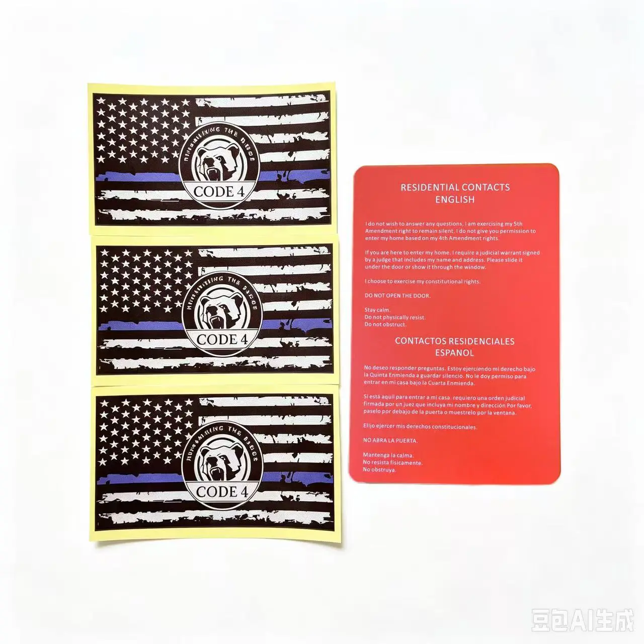 The Blue Line Code 4 Police Support Bumper Sticker | FREE Know Your Rights Red Card Included
