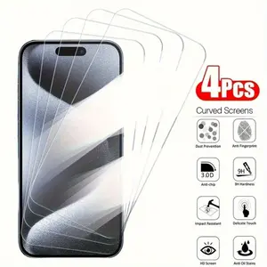 Premium Tempered Glass Screen Protector for iPhone 11/12/13/14/15Pro/XR/X/XS Max - 4 Pack, 9H Hardness, Anti-Scratch, Curved Edge, High Definition, Touch Sensitive