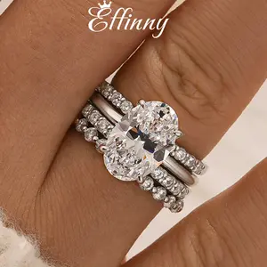 Effinny Jewelry 3.5ct Oval Cut 4PCS Wedding Ring Set, S925 Sterling Silver Bridal Ring, 5A Grade Cubic Zirconia Women's Ring for Daily Wear, Bridal Ring Sets