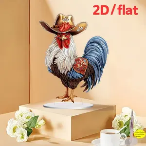 Handmade Acrylic Crystal Rooster Diamond Painting Kit, Animal Theme Desktop Decor, Perfect Holiday Gift, Home Office Decoration, Desktop Ornament