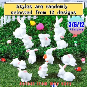 Mini Resin Rabbit Figurine Set, 3/6/12 Pieces, Fairy Garden Miniature Models, DIY Home Desktop Decoration, Easter Collection Gift