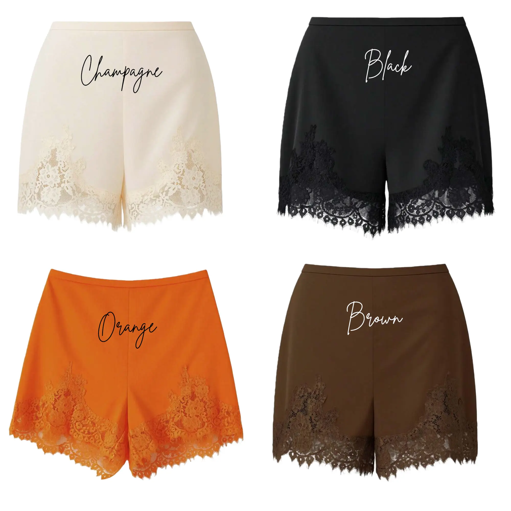 Lace Trim Satin Lounge Shorts, Womens Boxer Satin Eyelash Lace Layering Shorts, Bachelorette Party, Bridal Party Get Ready Day Of