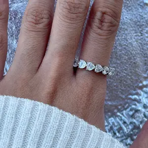 Lab Created Romantic Heart Diamond Wedding Band Ring| Luxury Silver Engagement Eternity Band