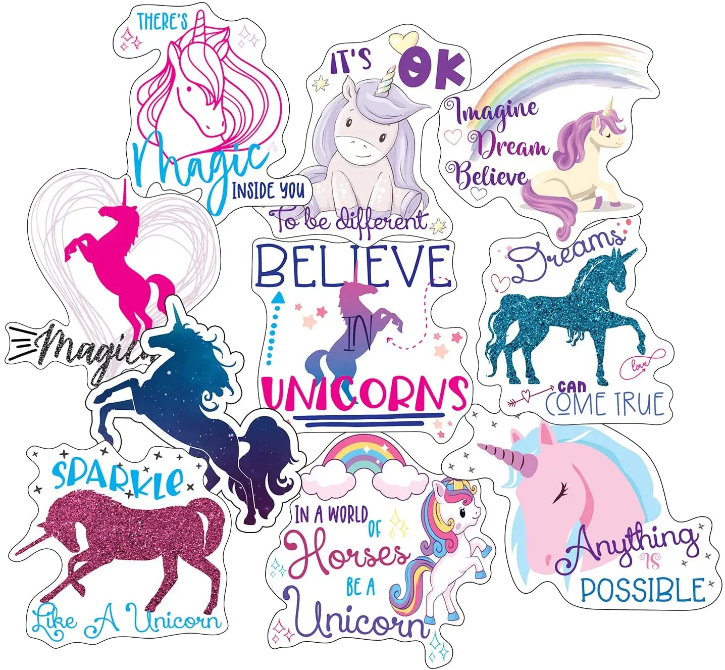 Unicorn Stickers, Ten Vinyl Stickers Supporting Unicorn, Great Unicorn Gift, Decorative Stickers