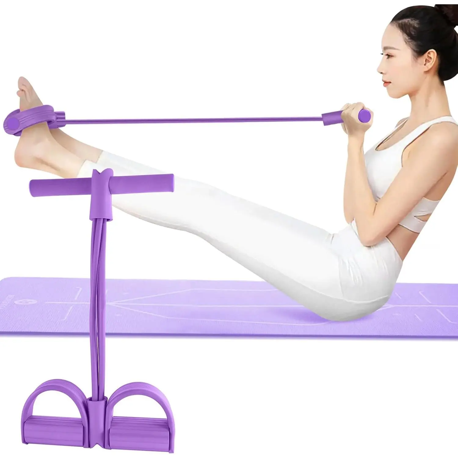Multi-Function Tension Rope – 4 Tube Resistance Bands with Handles – Sit Up Exercise Equipment Home Gym Tummy Trainer for Men Women