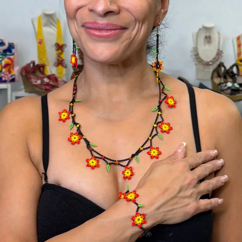 Collar Pamela artesanal mexicano - Mexican necklace Handmade beaded - collar huichol - collar mexicano - Mexican necklace collar Amanda