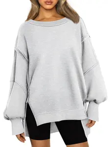 Women's Oversized Soft Comfortable Round Neck Long Sleeve Side Slits Casual Loose Pullover Tops Sweatshirt
