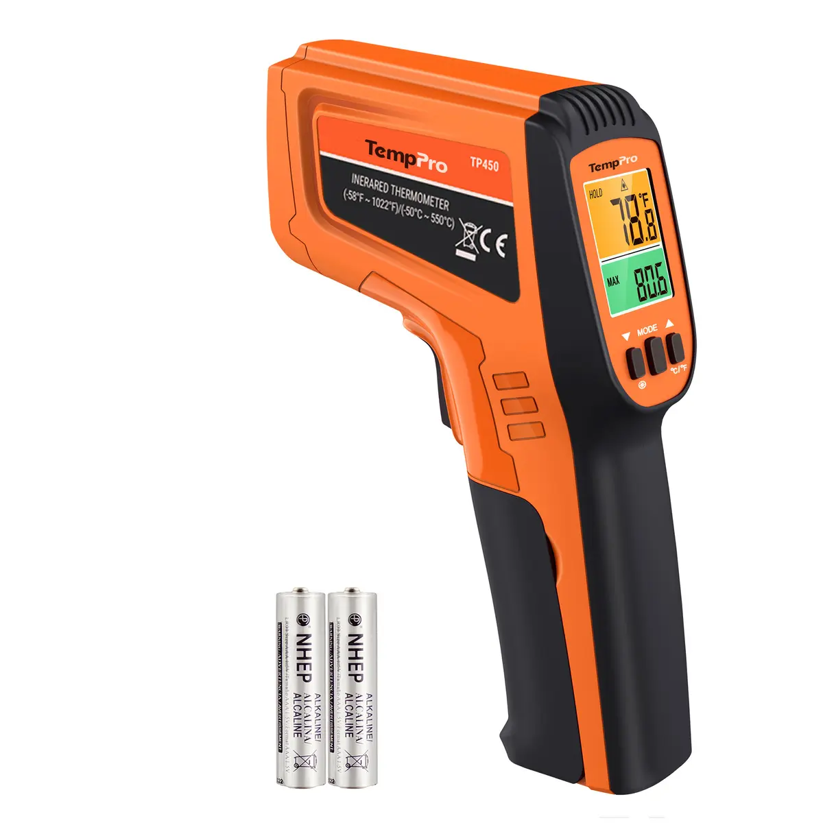 TempPro TP450 Dual Laser Precise Digital Infrared Thermometer Gun, Home & Industrial Measuring Tool (-58°F to 1022°F) with 0.5-Second Response, Auto Shut Off, Included Batteries for Campfire/BBQ Party, Kitchen Gadgets, Cooking at Safer Distance